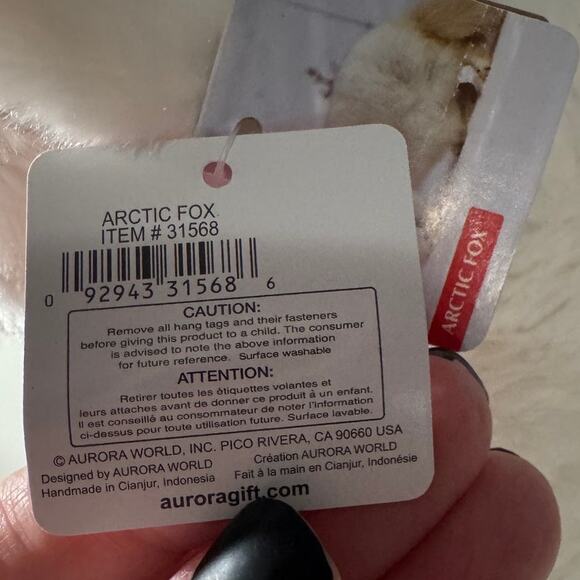 Aurora Mini Flopsy White Arctic Fox 8 Inch Plush Stuffed Animal Toy #31568 - Picture 7 of 7